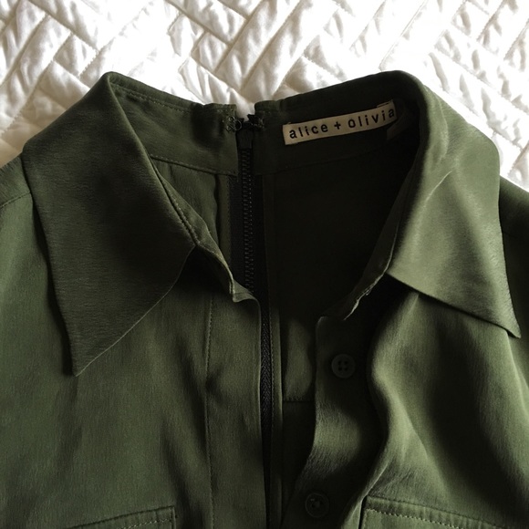 Alice + Olivia Army Green Silk Romper 6 - Picture 3 of 7